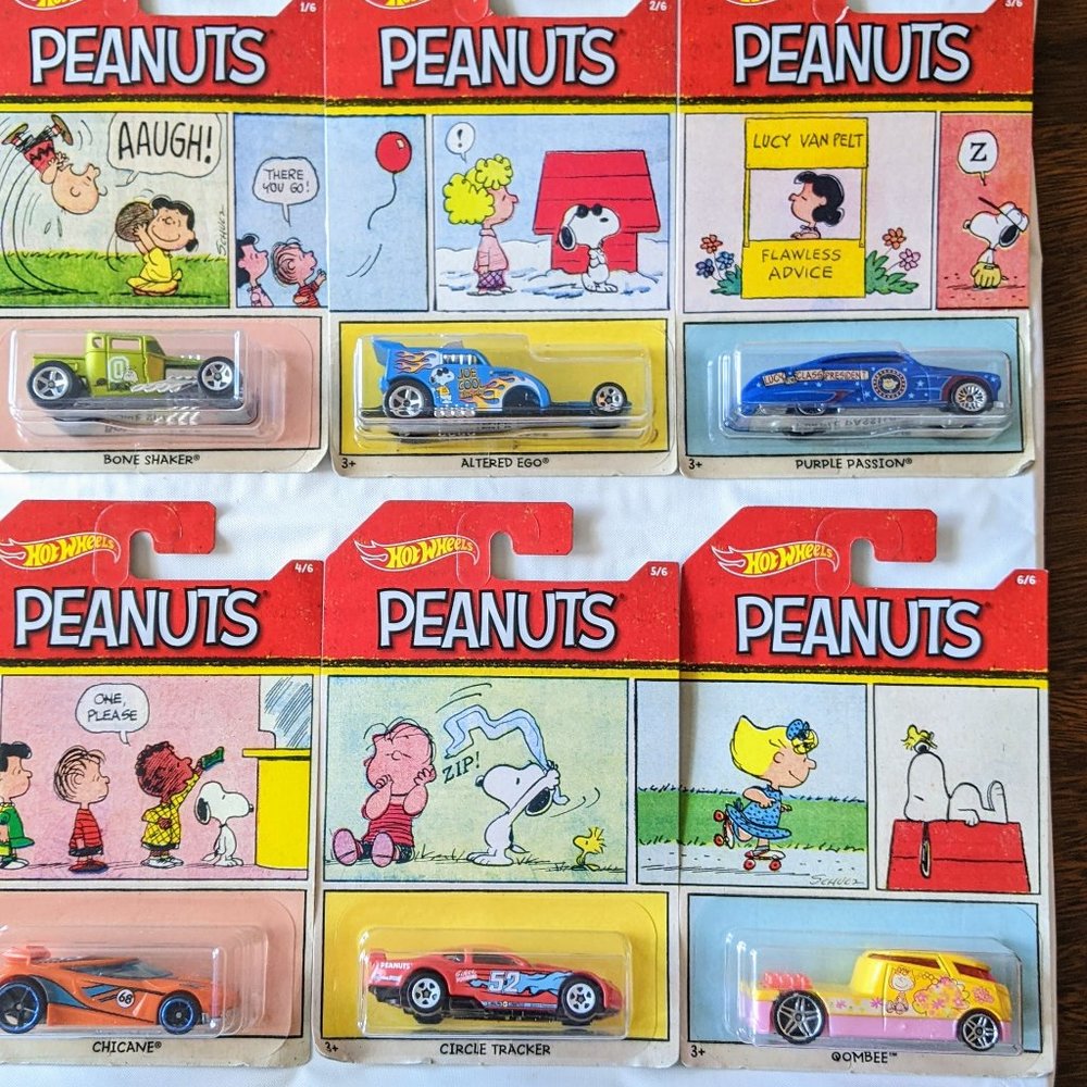 2017 Hot Wheels PEANUTS Complete Set Of 6 : CHARLIE BROWN Bone Shaker, SNOOPY